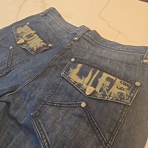 VTG Y2K Mens Blac Label Punk Life Embellished Studded Blue Jeans Size 36